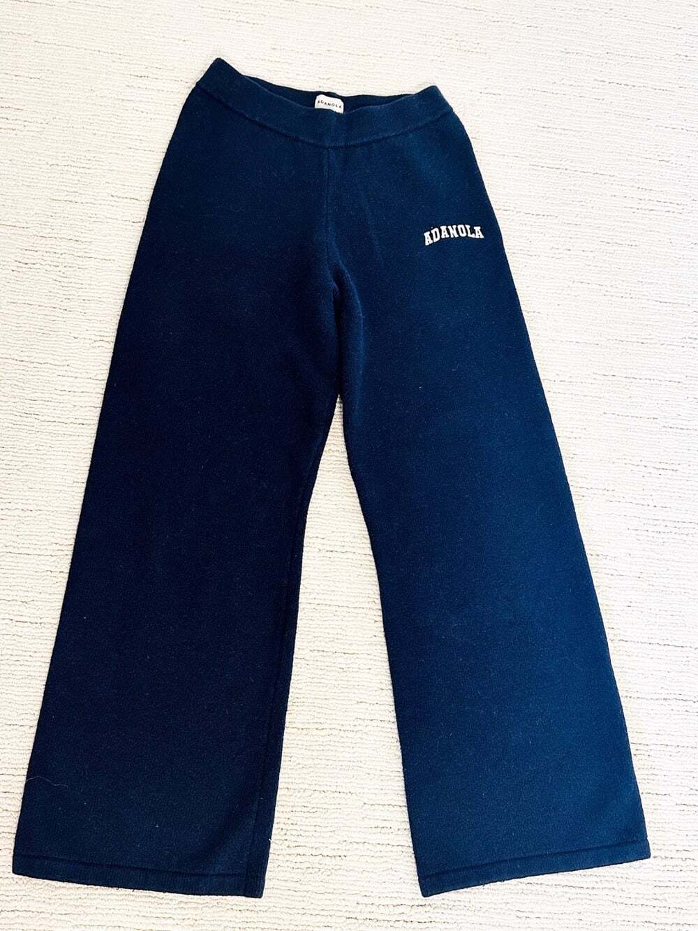 ADANOLA Varsity Straight Leg Sweatpants Size S Navy Loungewear Wool Blend Luxury